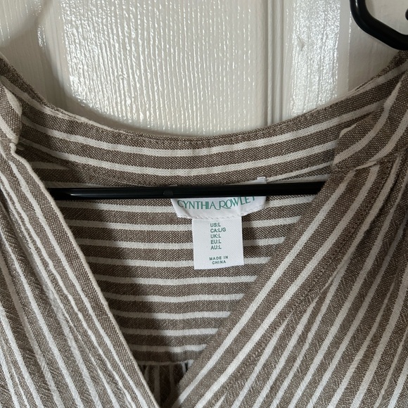 Cynthia Rowley - Beige/White Stripe Linen Midi Short Sleeve Dress - Picture 4 of 5